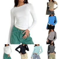 Ženske majice s dugim rukavima Slim Fit Y2K obrezane majice Streetwearsko jezero plave s