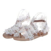 Slipper za žene Modni rimski stil Žensko ljeto cvijeće Boja klizanje na ravnu plažu Otvori nožni prste prozračne sandale Papuče cipele umjetne kožne haljine sandale za žene bijele