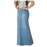 Ženske suknje suknje dugačke prednje operene traper jean a-line casual gumba suknja kawaii suknja