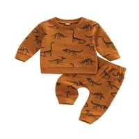 Binweede novorođene dječake patchwork odijelo, primitivni dinosauri ispisa pulover s dugim rukavima + bočni džepovi pantalone