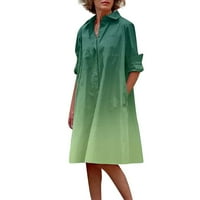 Bazyrey ljetne haljine za žene gradijentne džepove haljine ženski ovratnik trendi dugih rukava haljina za dugih rukava zelena l