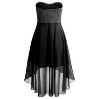 Maxi haljina Ženska zabava puna haljina sa ramenim strukom šifon bandeau nepravilna haljina crna