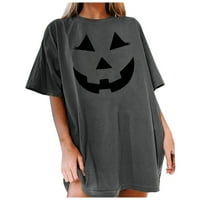 Ženski vrhovi ženske labave bluze okrugli vrat kratkih rukava Halloween Print majice na vrhu sive m
