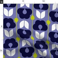 Pamuk Satens Stolcloth, 90 kvadrat - srednji mod cvjetari periwinkle retro jumbo cvjetni print posteljina po mjeri kašičice