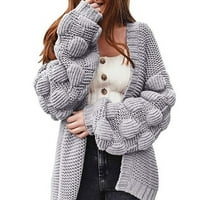 Skpblutn ženski kardigan džemperi zimski jesen casual udobne vrhove rukav sa labavim vratom dugih rukava plus veličine pletena džemper kaputi sive l