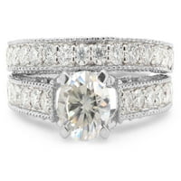 CTTW Center okrugli laboratorija kreirala je moissanite Diamond Milgrain Wedding Bridal Ridar prsten u 14k bijelo zlato preko sterlinga srebrne prstene veličine-7