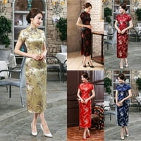 Žene Cheongsam Kineska tradicionalna banketna haljina Split Slim stojeći ovratnik Zlatni 3xl