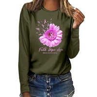 Majica za podizanje raka dojke Sunflower Pink Ripbon majica V-izrez dugih rukava za podršku svijesti