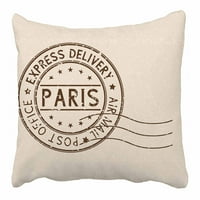Okrugla smeđa poštanska marka Pariz Francuska na bež krevetu za dekor jastuka