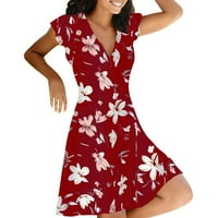 Dame haljina kratki rukav V izrez cvjetni ispisani strana Split dama proljeće ljeto havaji za odmor