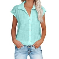 Yyeselk casual bluze za žene kratkih rukava Poslovni kratki rukav povremeni pamučni posteljina ljeta