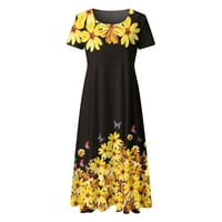 Miayilima Yellow XXXL Ležerne haljine za žene Ljeto casual cvjetni skrovište s kratkim rukavima, izrez