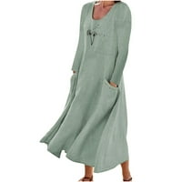 Zunfeo haljine za žene - Crewneck Loot Fit Comfort Pamuk posteljina s džepovima A-line haljina Nova dolaska haljina Green 2xl