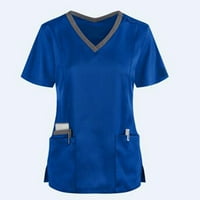 Gyouwnll T majice za ženske rupne radnike Džep V-izrez, ženska kratka ženska bluza plava 3xl