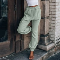 Ne propustite Himeway Palazzo pantalone za žene Ležerne proljeće Ljetne dame Solid Boja Udobne ležerne pantalone Fashion Povratni elastični struk labave hlače sa džepovima Zelena L