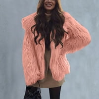Jeseni kaputi za žene zimski topli kaputi FAU kaput topla krznena jakna dugi rukava Overcoat Pink XL