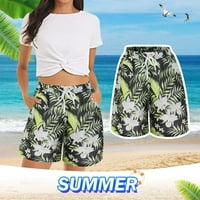 Puawkoer ženske ležerne kratke hlače Ljeto udobno plaže kratke hlače Elastični struk cvjetni print s džepovima Odjeća obuća i dodaci zeleni