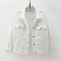 Ženska jakna traper casual dugačak dugnjev dugme dugačak traper jean jakna Outerwear White XXXL