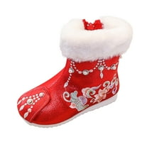 FVWitlyh Gilrs čizme Slatke cipele za djevojčice Veličina Big Kid Girls Cipele Topla pamučne čizme vezene