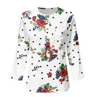Košulje za žene labavo Fit Floral Polka Dots Ispis Tipke o vratu Tromjesečni rukavi za bluze Thirs