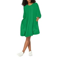 Homchy ženske haljine Džepne labave vrat Ležerne duge vrhove plus veličina haljina zelena m