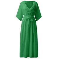 Aaiymet ljetna haljina Žene Ljeto kratki rukav V izrez Boho Maxi haljina cvjetna vezena slojeva ruffles Flowy duga haljina, XL