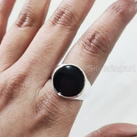 Ravna crna bomljana prstena, prirodni crni onikx, decembar roštilj, srebrni nakit, srebrni prsten, rođendanski