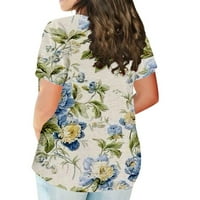 StMixi majice za žene plus veličine udobne lagane prozračne posude TUNIC TURS Ljetni trendy cvjetni print kratkih rukava Crewneck Dame Bluzes Green XL