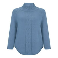 Glonme Žene pulover Duks dugih rukava Zimski topli Jumper vrhovi Loungewear Labavi pleteni džemperi casual blue m