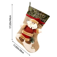 Wiueurtly Ornament Glass Božićna čarapa Veliki Xmas Čarape Dekoracija SANTA Snjegovinski jeleni čarapa