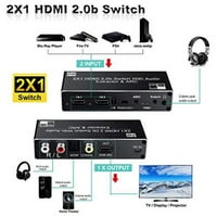 Avedio Linkovi HDMI prekidač Audio Extractor, HDMI prekidač razdjelni ulazi izlaz s udaljenim 4k @ 60Hz, 2-port HDMI2.0b Switmer Bo sa optičkim toslinkom SPDIF + koaksijalni + analogni RCA Stereo Audio Audio