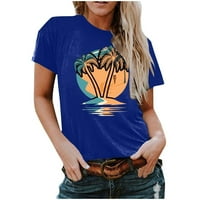 Ženski kratki rukovi na vrhu havajske majice za majice bluza Crewneck Tunic Popust Redovna fit chic laizure Graphic Casual Comfy majica plava m