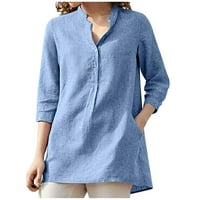 Patlollav Womens dugme V-izrez rukavac, pulover Ležerstva Ležerbene majice Bluza