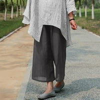 Gatrrgyp ženske casual pantalone i kapris, ženske čvrste boje elastične struke pamučne i posteljine