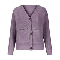 Hueook džemperi za žene Novi V-izrez Print Boolock tipke za kauzalne ženske pletene duge rukave s džepom