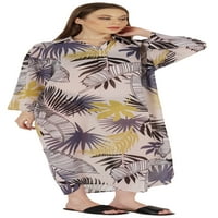Moomaya tiskana maxi košulja za ženske kotrljane rukave Ljetna casual seksi haljina na plaži