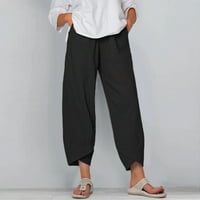 Capri pantalone za žene Ležerne prilike Plus Plus size Pamučne posteljine hlače Čvrsta boja labavi elastični