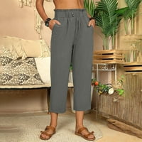 Uzrokiva labave posteljine za žene Ljetne lagane udobne posteljine duge hlače duge širine noge pantalone