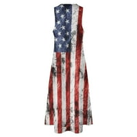 Duga haljina bez rukava za žene USA zastava Štampane maxi haljine Boho Halter casual labav sandress plaža Poklopac Up S, M, L, XL, XXL