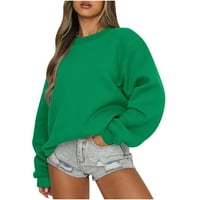 Prevelike dukseve za žene Fleece dukseve Crewneck Pulover Comfy džemperi Odjeća za jesen zimske modne zelene krajeve MUSEC