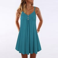 Ljetne haljine za žene bez rukava Mini kratki temperament A-line ispisane haljine od V-izrez plave l