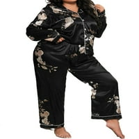 Elegantne cvjetne rever pantne setovi crnih dugih rukava plus veličine pidžame set s