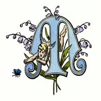 Početno 'M', C1889. Na dekorativni gotički početni 'm,' s kerubom koji posegne za leptir, C1889. Poster Print by