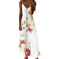 Ljetne haljine za žene Žene Ljetni casual bez rukava V izrez Dugi cvijet Dress Haljina bijela