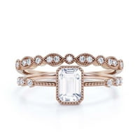 1. Carat Emerald Cut Diamond Moissanite tanki zaručni prsten, tanak vjenčani prsten u srebru s 18k ružičastog pozlaštavši poklon za njene, mladenke, osnivački prsten, obdarni prsten