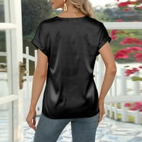 Ženska majica Ljeto crno žensko kratki rukav svileni vrhovi Gruipure čipka V izrez Satin bluza Čvrsta