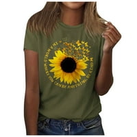 Cvjetni bluze kratkih rukava slobodno vrijeme ljetni okrugli izrez za žene vojska zelena XL