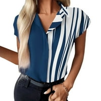 Ženske bluze Ženske modne vruće modele Ispisano rever kardigan gumb kratki rukav majica mornarice l