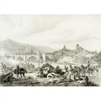 Francuske trupe napadaju Bezalu Gironu Španiju tokom napoleonskih ratova u 19. stoljeću litografiju Engelmanna nakon print plakata, velikih - 24