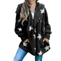 Cardigan za žene Ženski modni casual kapuljača s kapuljačom petokraka zvjezdana kardigana plišana šivanje jakna crna crna l